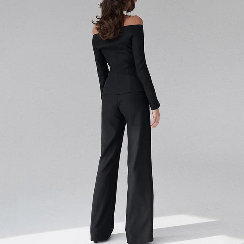 Women's Fashion Elegant Solid Color Long Sleeved Pants Set