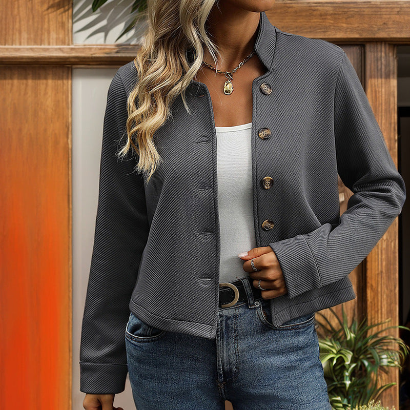 Women's Texture Stand Collar Long Sleeve Jacket