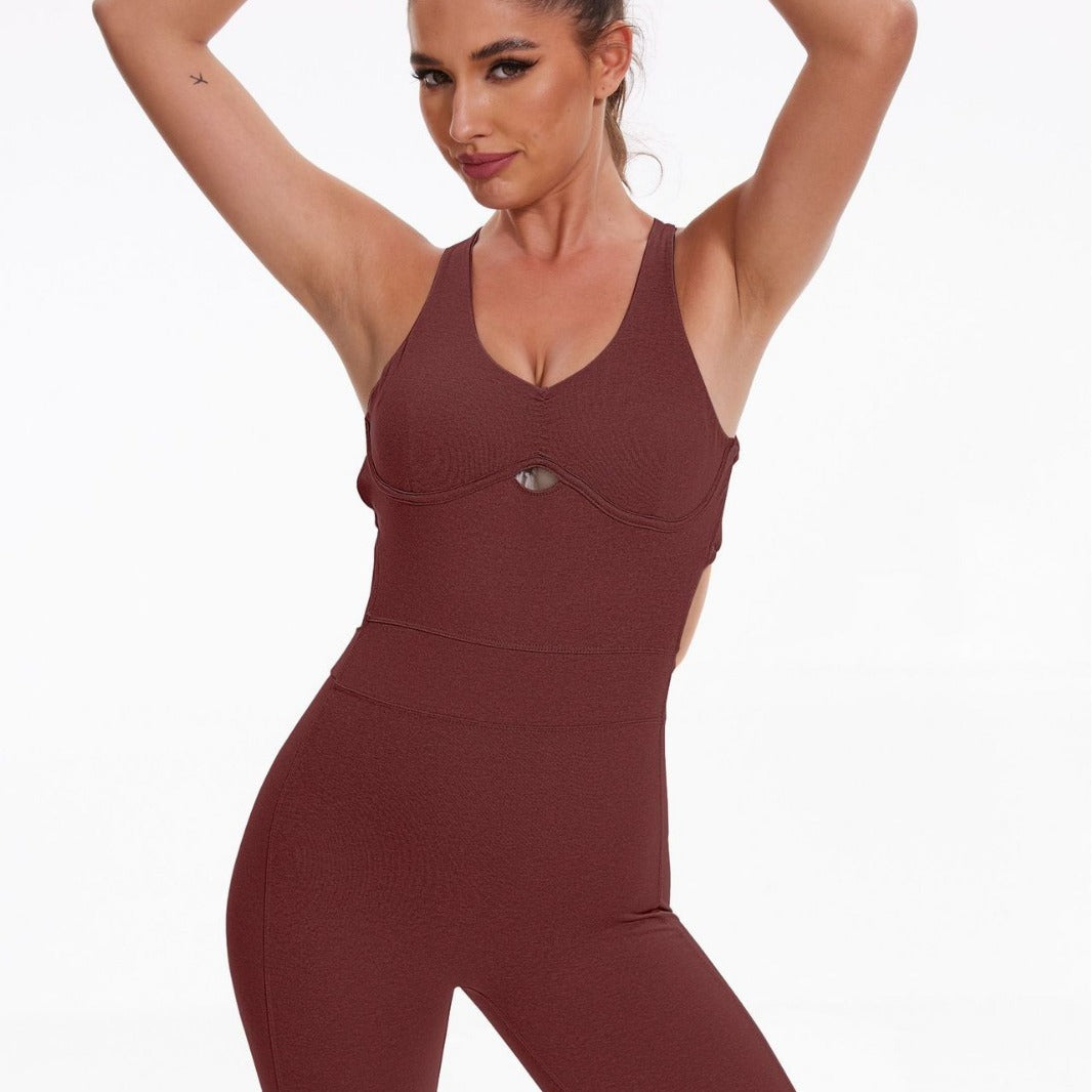 Sports Fitness Solid Color Yoga Jumpsuit