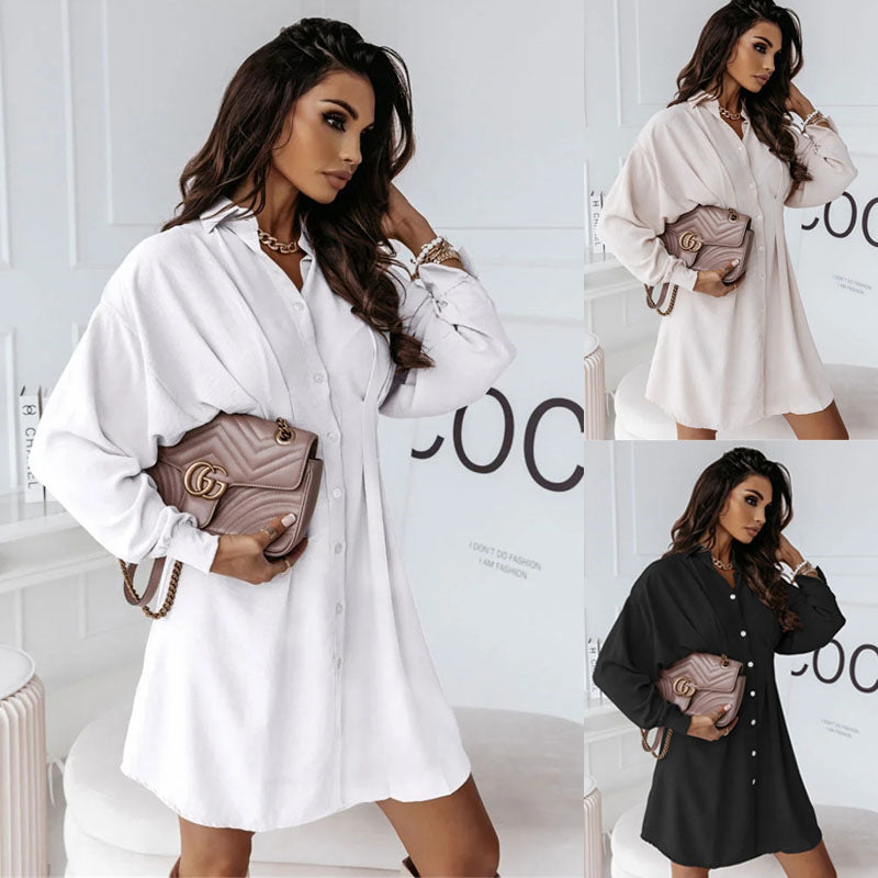 2024 New European And American Cross-border Foreign Trade Popular Women&#039;s Clothing Autumn And Winter Foreign Trade Solid Color Shirt Collar Waist-tight Sexy Dress