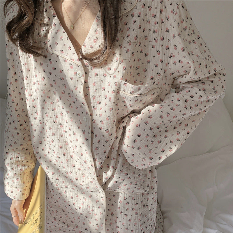 2021 New Home Clothes Small Floral Fashion Print Pajamas Long-sleeved Suit For Women