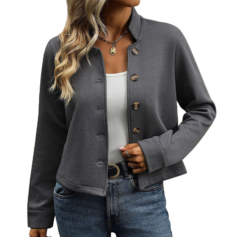 Women's Texture Stand Collar Long Sleeve Jacket