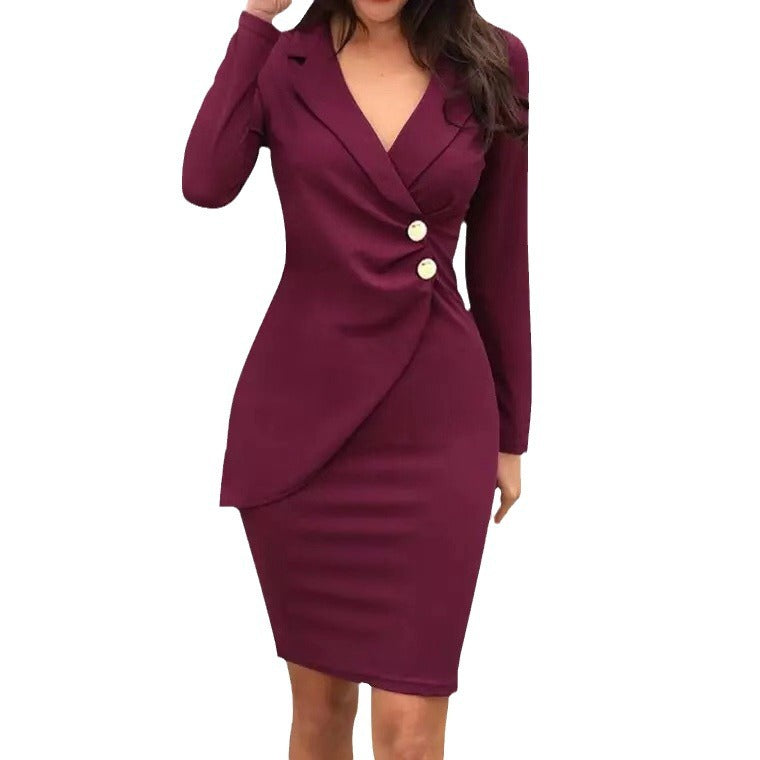 Autumn Slim Fit Hip Base Button Breasted Professional Dress
