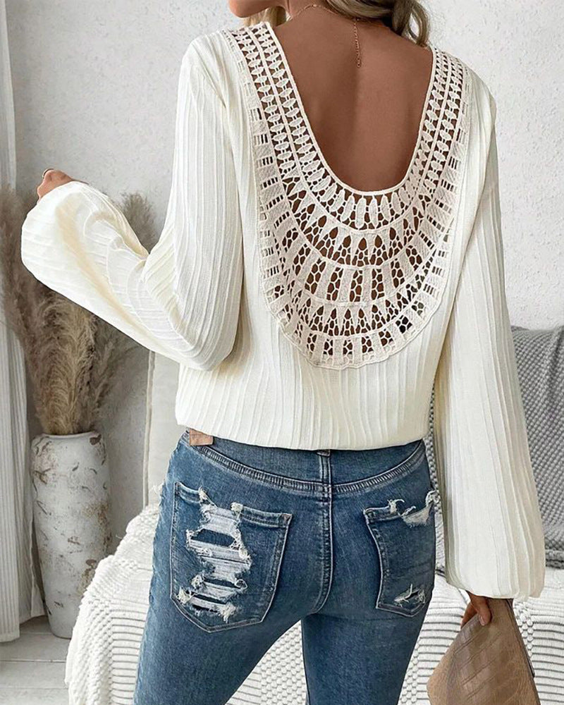 White Lace-up Wooden Ear Loose Shirt