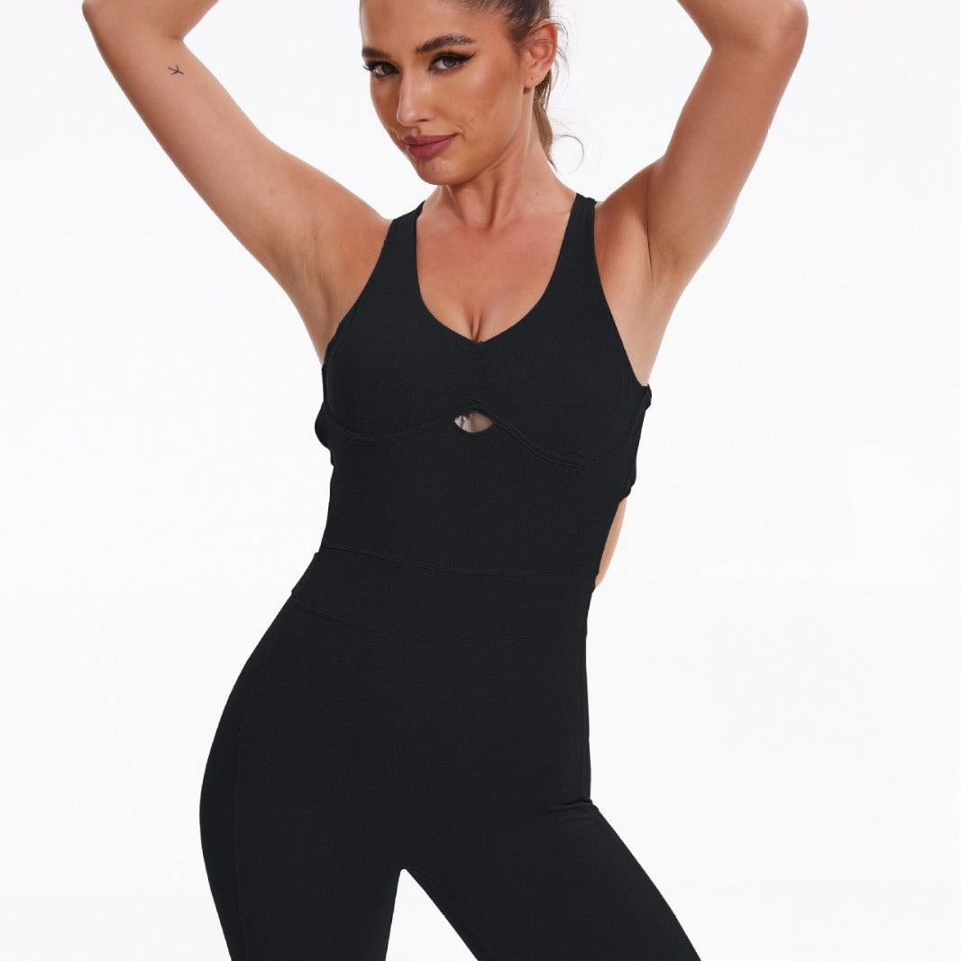 Sports Fitness Solid Color Yoga Jumpsuit