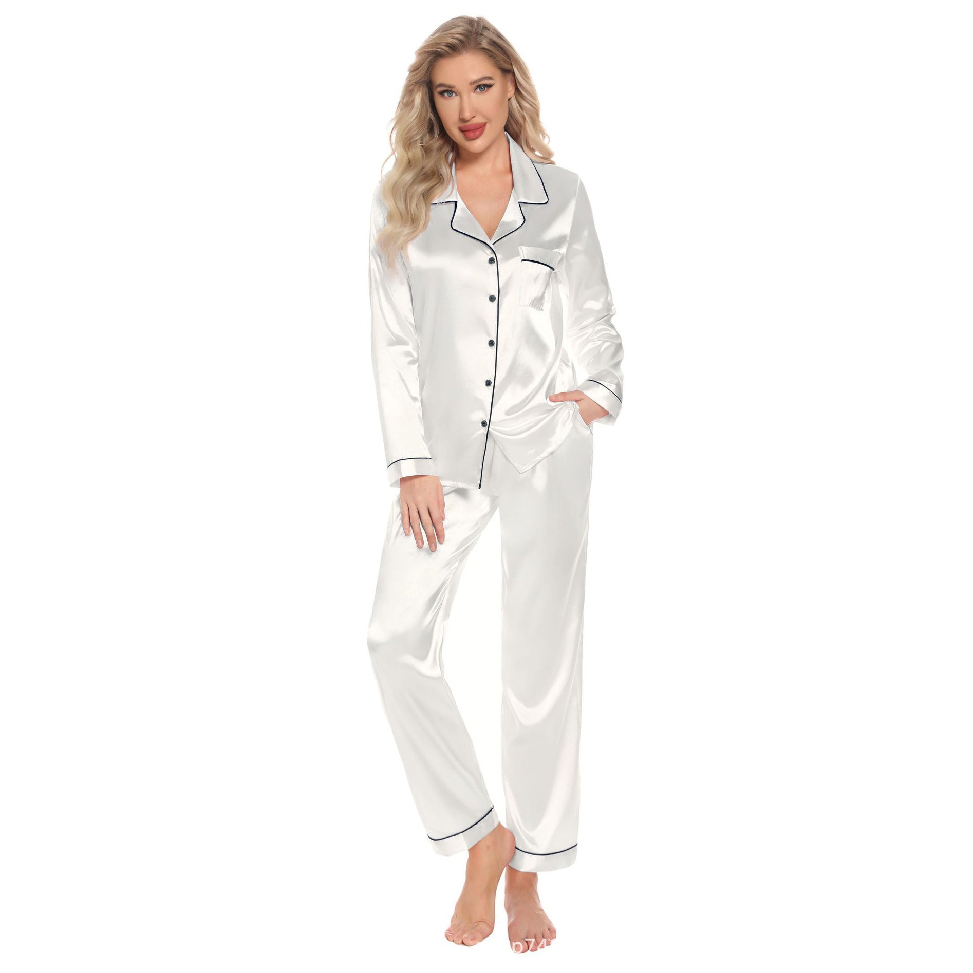 Silk-like Comfortable Skin-friendly Breathable Casual Long Sleeve Pants Pajamas Home Wear