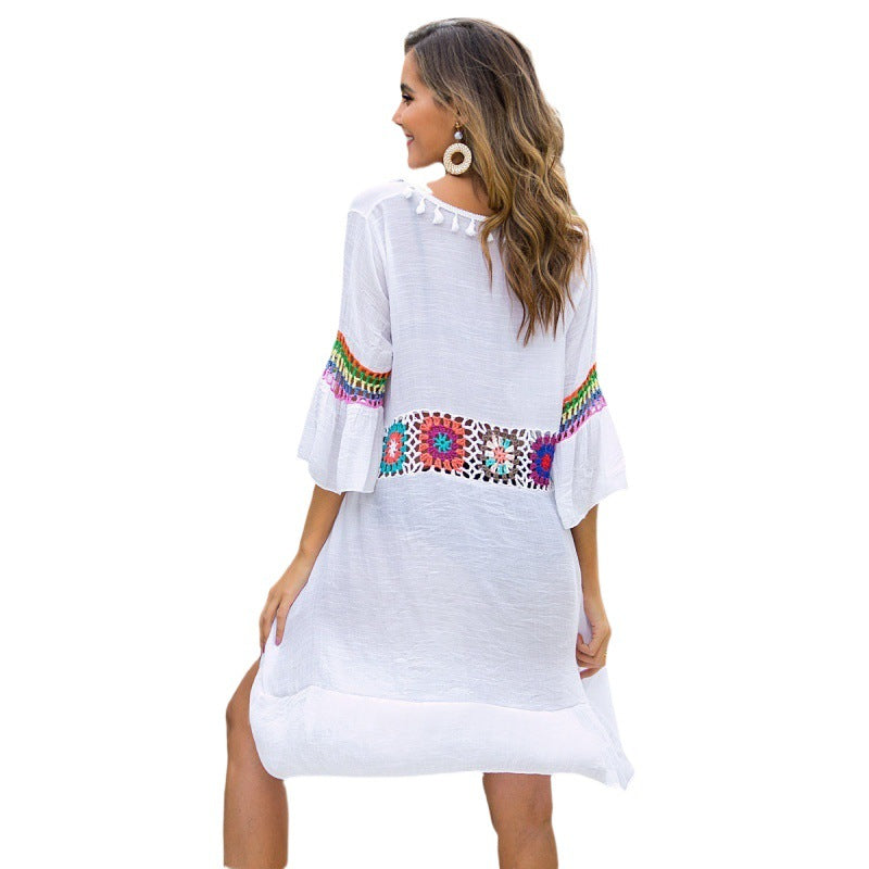 Women's Fashion Cardigan Hand Crochet Stitching Beach Cover-up Sun Protection Clothing